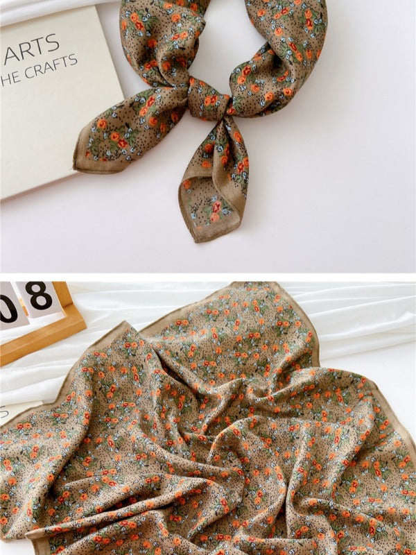 Cotton and linen small square scarf silk scarf women's spring, autumn and summer fashion versatile decorative four-season scarf with neck protection scarf