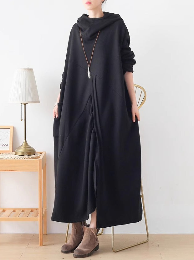 Loose Batman Sleeve Knitted Hooded Dress