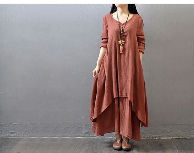 Loose Fake Two-Piece Cotton Linen Dress