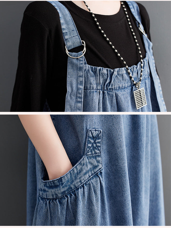 Vintage Loose Denim Suspender Dress