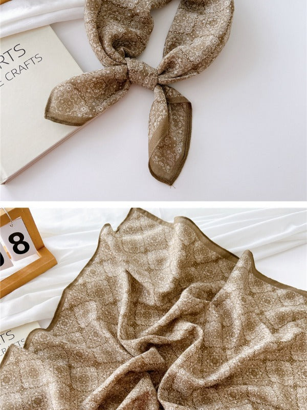 Cotton and linen small square scarf silk scarf women's spring, autumn and summer fashion versatile decorative four-season scarf with neck protection scarf