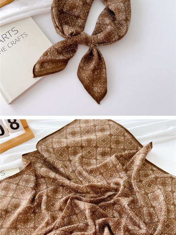 Cotton and linen small square scarf silk scarf women's spring, autumn and summer fashion versatile decorative four-season scarf with neck protection scarf