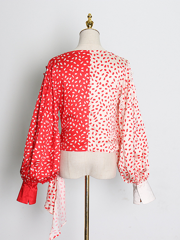 Irregular Balloon Sleeve Tie Shirt Top