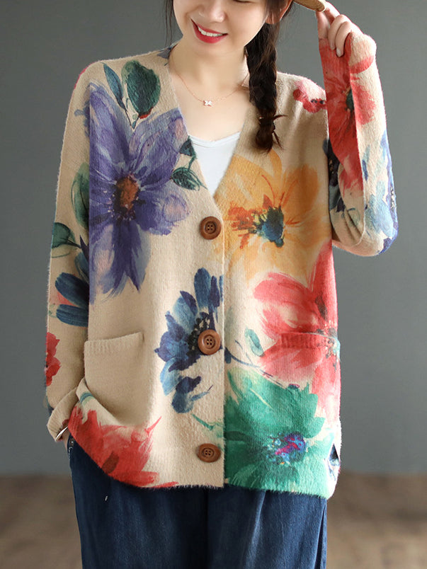 Retro printed long sleeve sweater