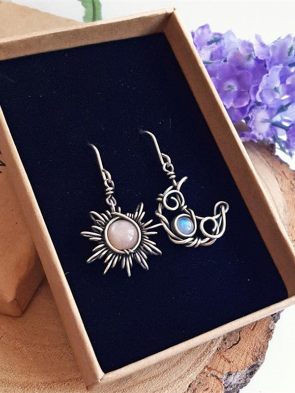 Vintage Sun Moon Asymmetrical Earrings