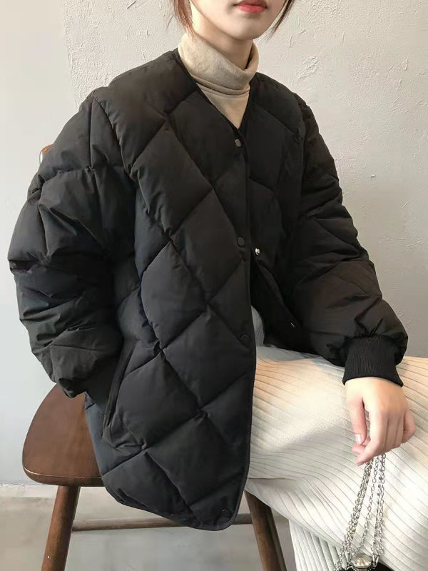 Retro rhombus simple loose casual top jacket