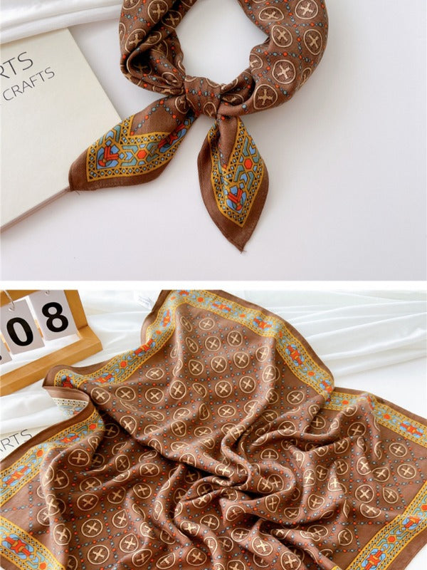 Cotton and linen small square scarf silk scarf women's spring, autumn and summer fashion versatile decorative four-season scarf with neck protection scarf