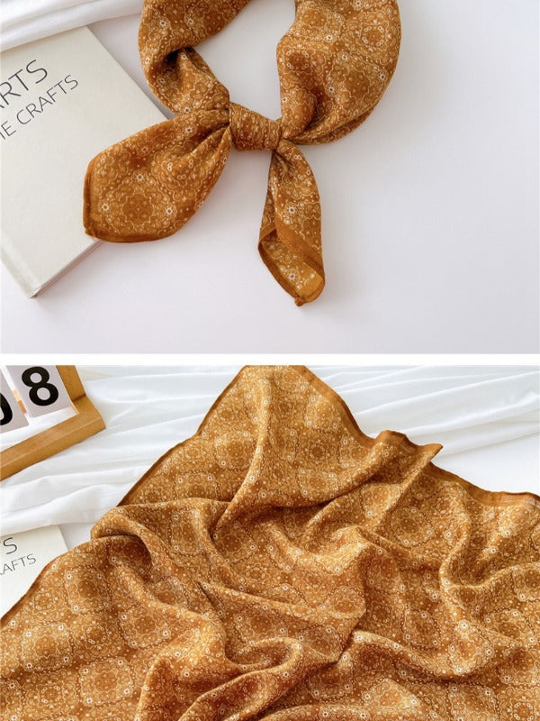 Cotton and linen small square scarf silk scarf women's spring, autumn and summer fashion versatile decorative four-season scarf with neck protection scarf