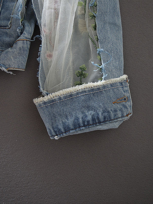 Retro Loose Hollow Hole Embroidered Denim Jacket