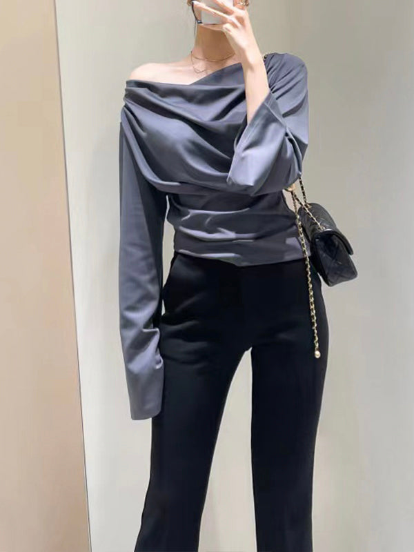 Chic Off-Shoulder Bell Sleeve Pleated Top