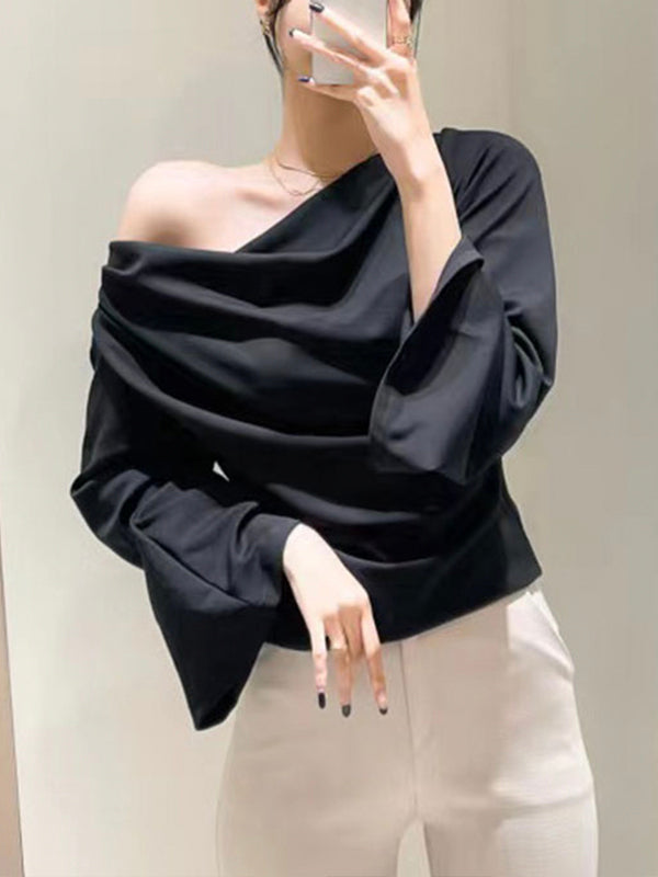 Chic Off-Shoulder Bell Sleeve Pleated Top