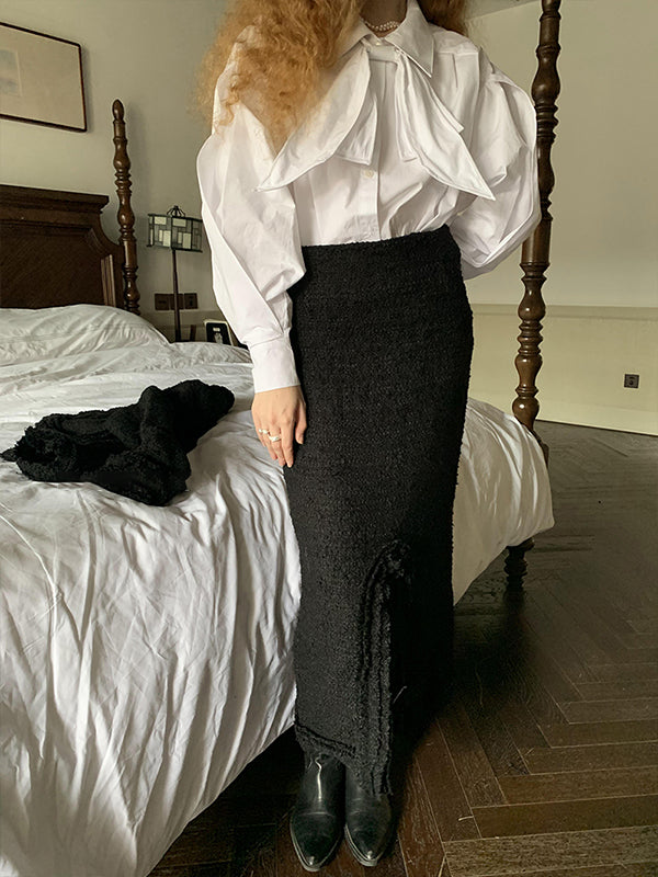 White Inspired Designer Bow Tie(Detachable) Top Shirt Blouse