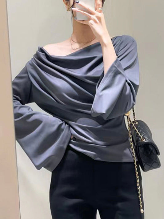 Chic Off-Shoulder Bell Sleeve Pleated Top