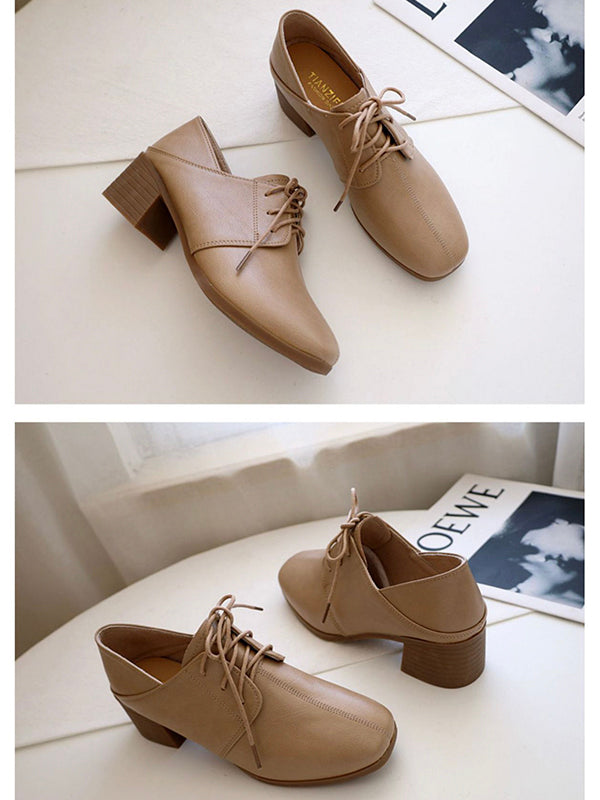 Retro Solid Color Chunky Heel PU High Heel Shoes