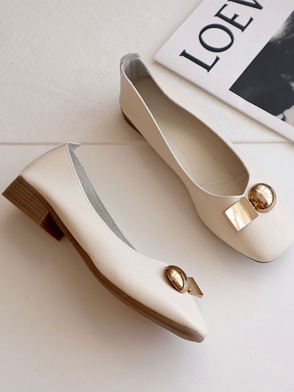Fashion Solid Color PU Square Toe Flat Shoes