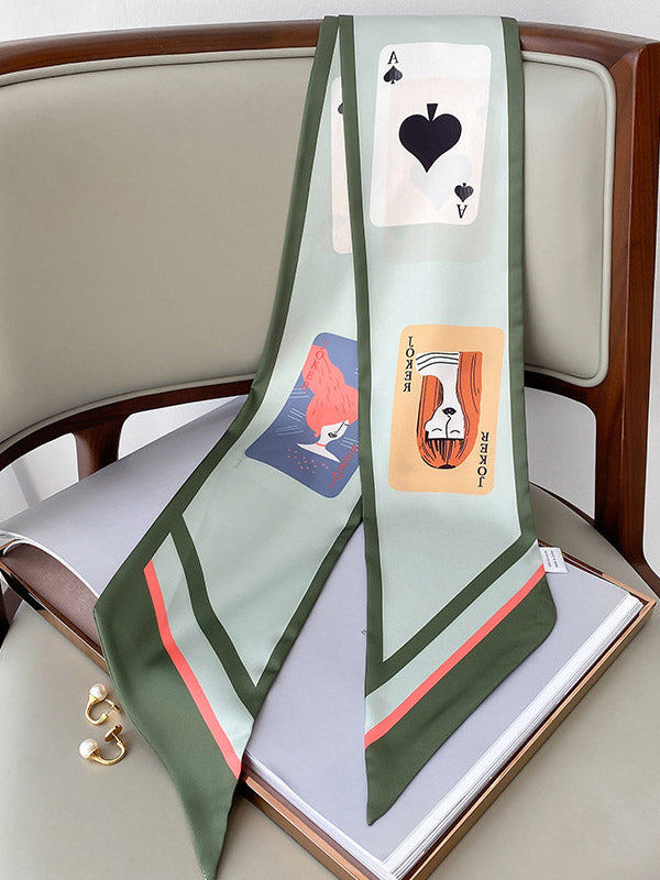 3 Colors Cartoon Poker Printed Silk Scarf