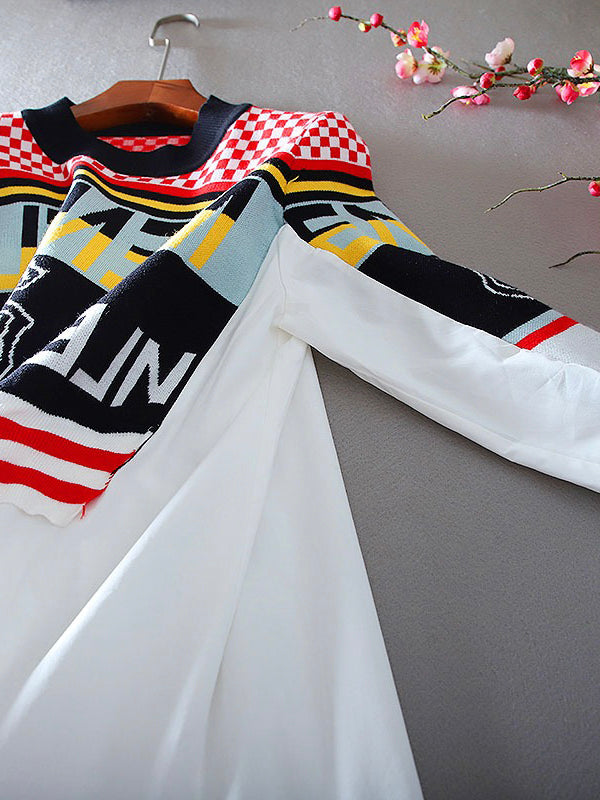 Fashion Loose Knit Stitching Contrast Color False Two-piece Set