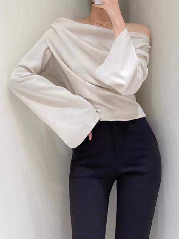 Chic Off-Shoulder Bell Sleeve Pleated Top