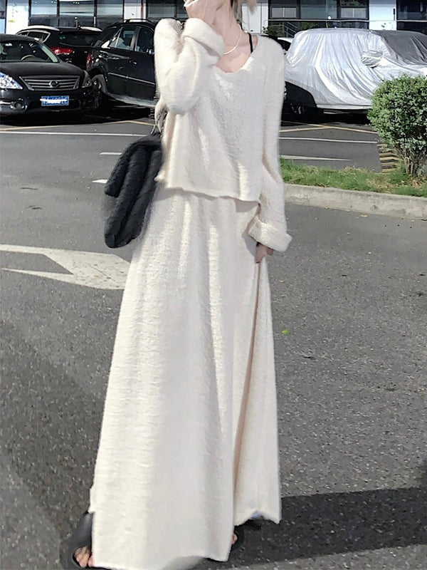 Long-sleeved Chic T-shirt Top&High-waist Casual Skirt Two-piece Set