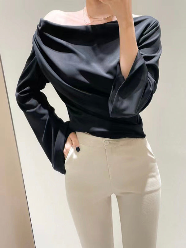 Chic Off-Shoulder Bell Sleeve Pleated Top