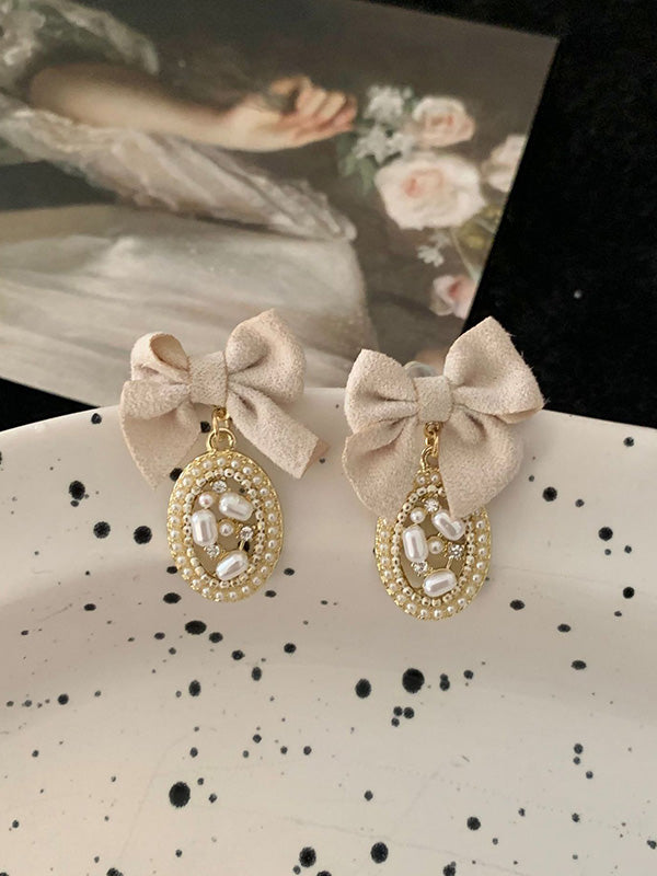 Normcore Pearls Bow-Embellished Geometry Earrings