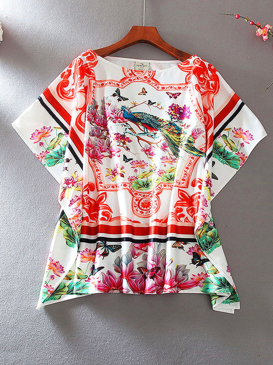 Loose Oversized Silk Short Sleeve Resort Shirt Top