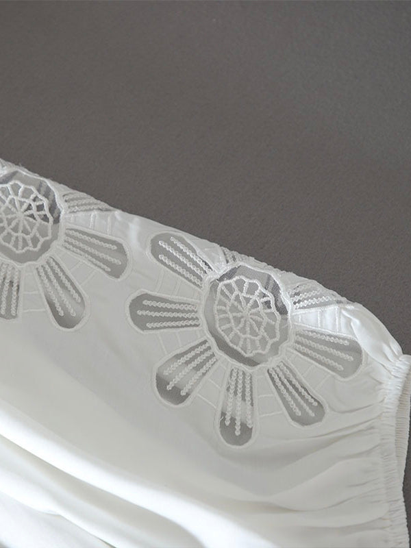 Embroidered Hollow Ruffle Loose Balloon Sleeve Shirt Blouse