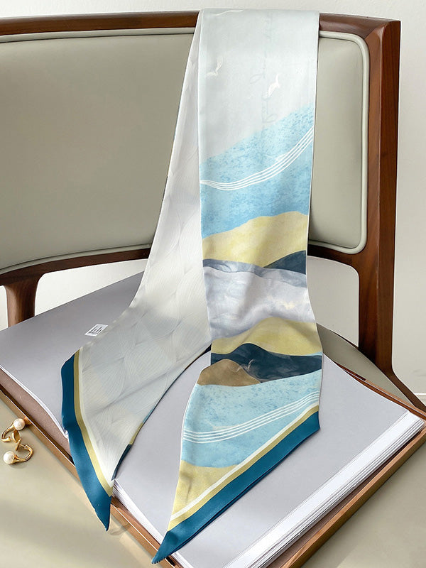 Simple Blue Letter Printed Hair Band&Silk Scarf