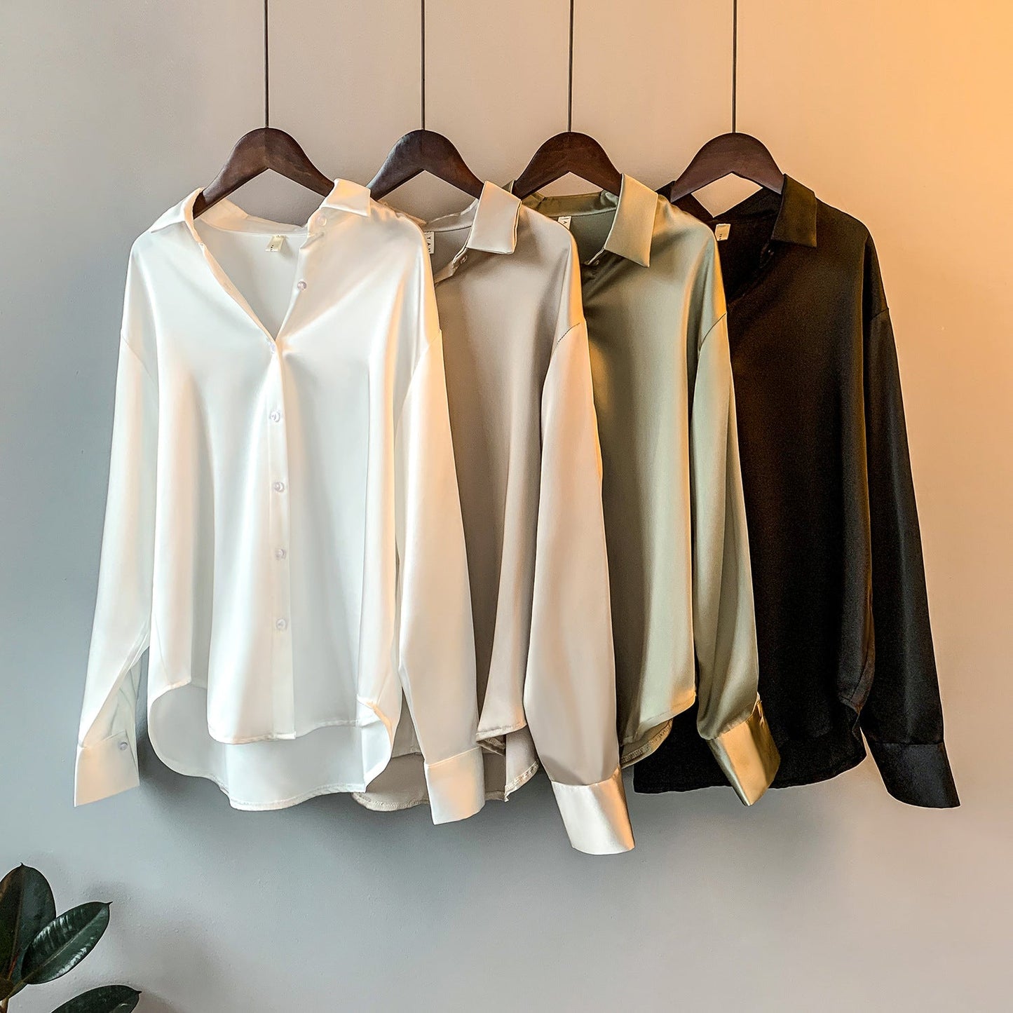 Long Sleeve Vintage Satin Shirts