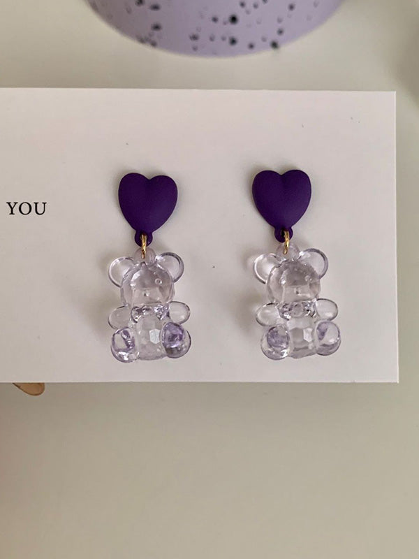 Girlish Candy Color See-Through Bear Earrings