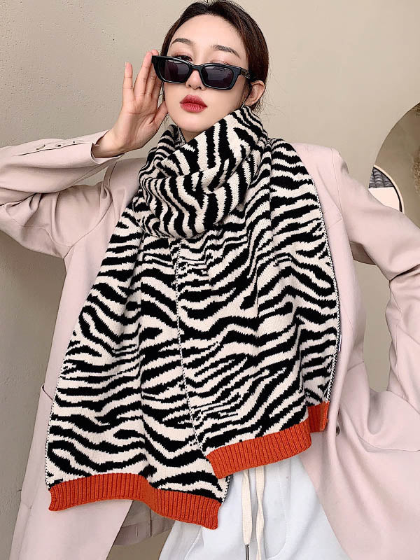 Zebra Pattern Knitting Stylish Shawl Scarf