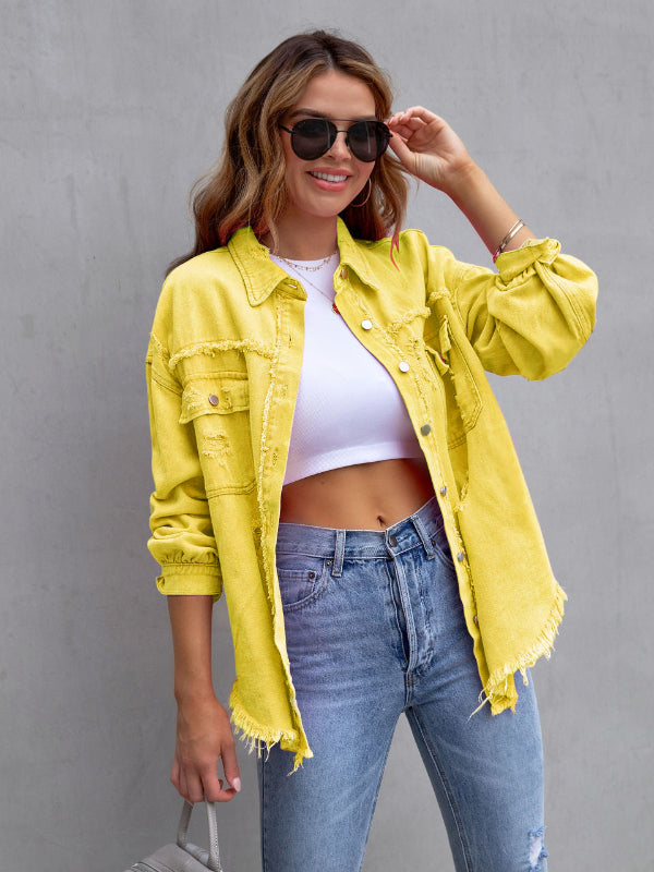 Loose Multicolor Ripped Denim Jacket