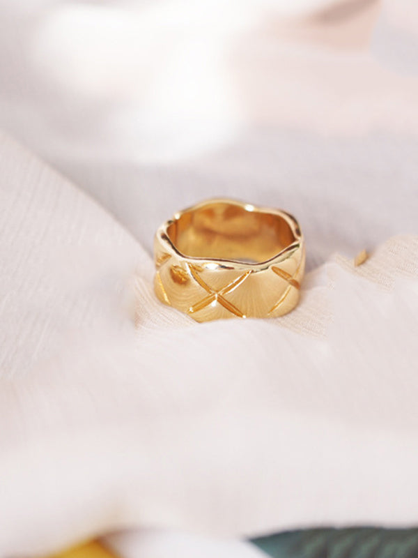 Stylish Simple Gold&Silver Plaid Ring