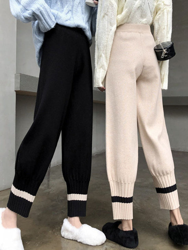 Stylish Knitting Elastic Waist Wide Leg Harem Pants