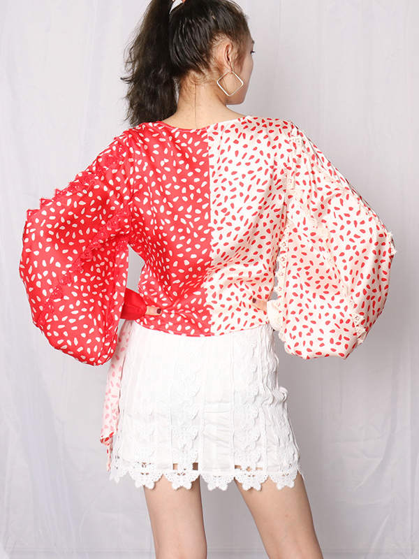 Irregular Balloon Sleeve Tie Shirt Top