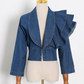Ruffled Deep V-neck Denim Shirt Top