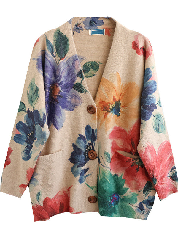 Retro printed long sleeve sweater