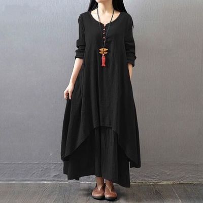 Loose Fake Two-Piece Cotton Linen Dress