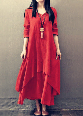 Loose Fake Two-Piece Cotton Linen Dress