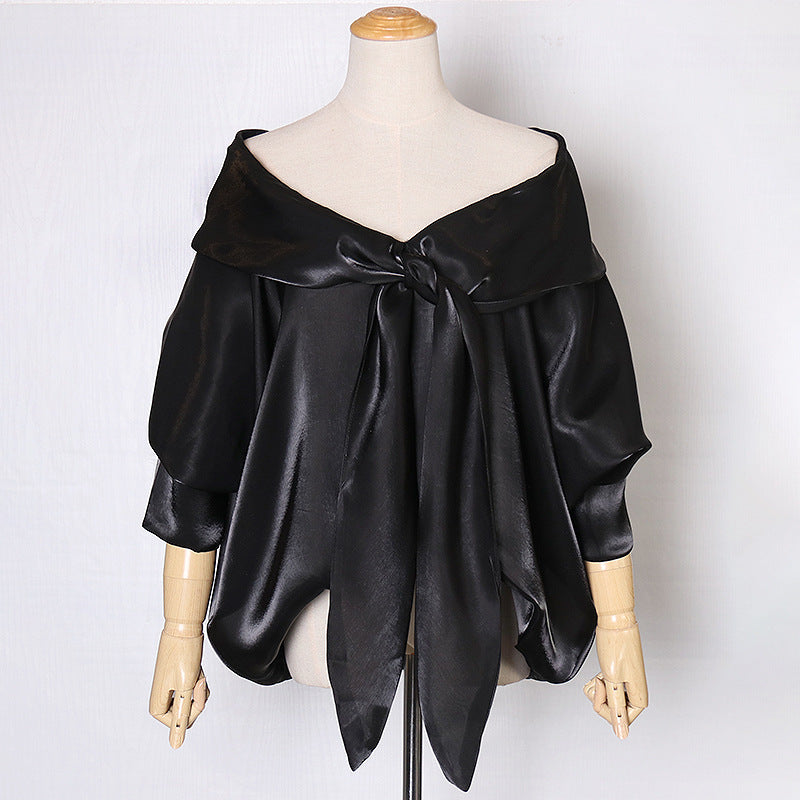 French V-neck Off-the-shoulder Shirt Top