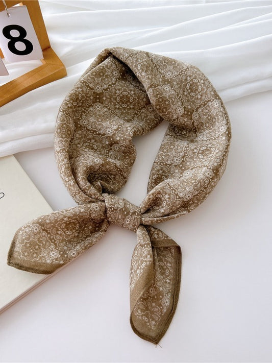 Cotton and linen small square scarf silk scarf women's spring, autumn and summer fashion versatile decorative four-season scarf with neck protection scarf