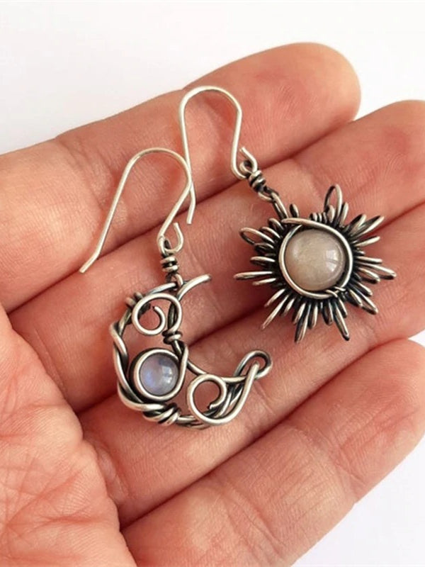Vintage Sun Moon Asymmetrical Earrings