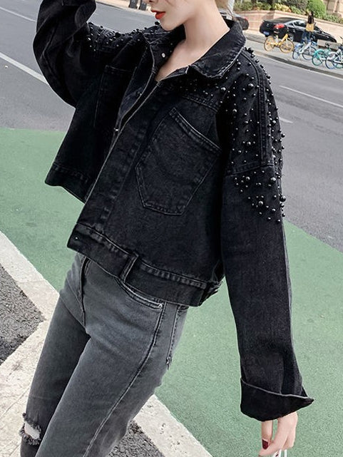 Plus Size Beaded Denim Jacket