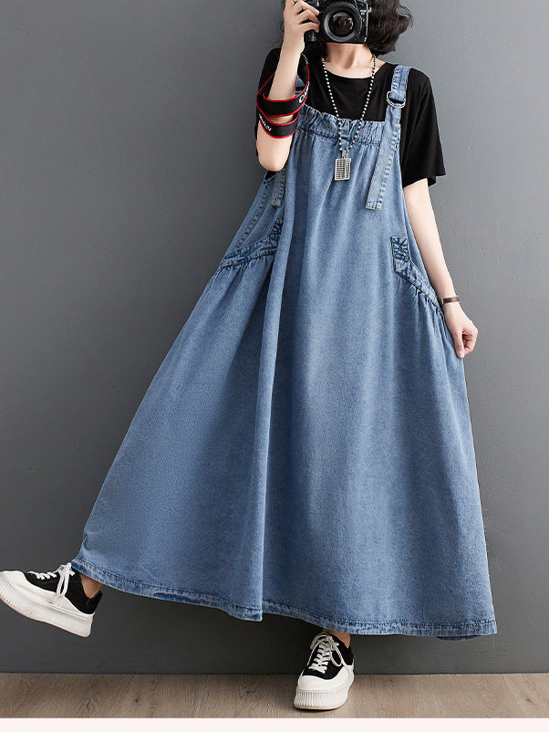 Vintage Loose Denim Suspender Dress