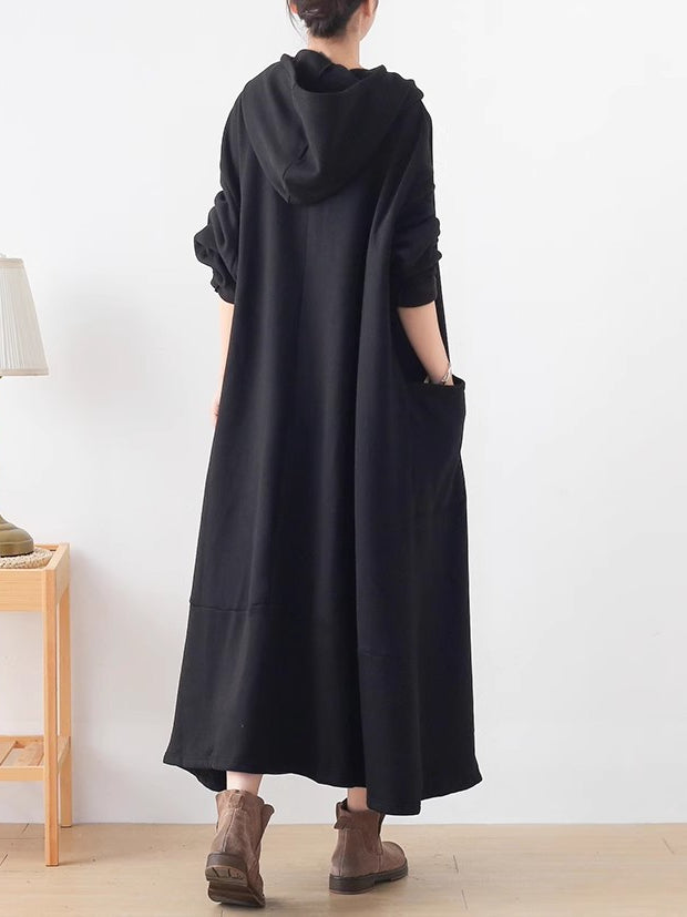 Loose Batman Sleeve Knitted Hooded Dress