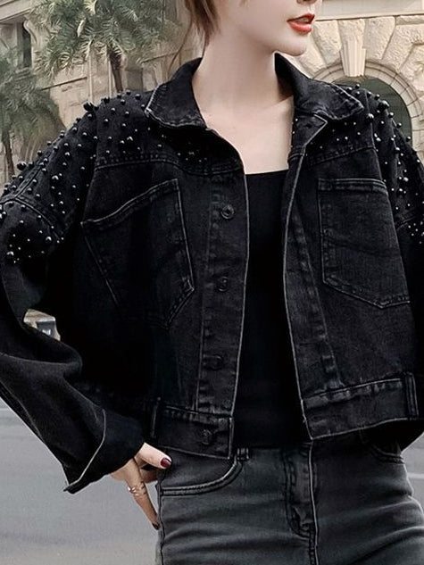Plus Size Beaded Denim Jacket