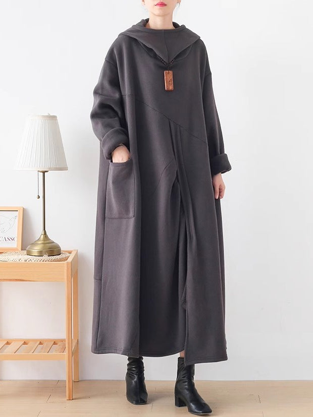Loose Batman Sleeve Knitted Hooded Dress