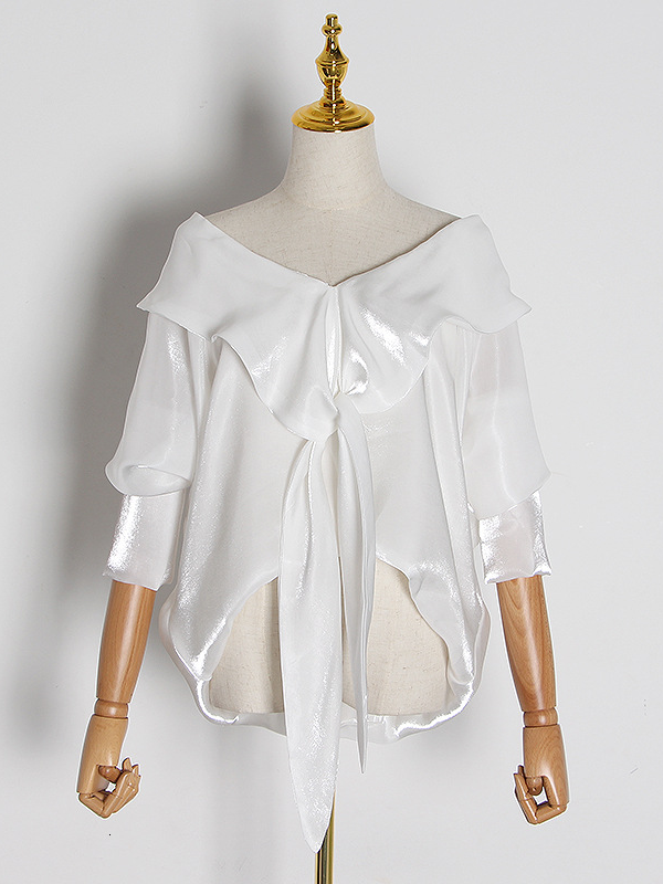 French V-neck Off-the-shoulder Shirt Top