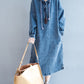 Fashionable Slit hooded long sleeve denim dress