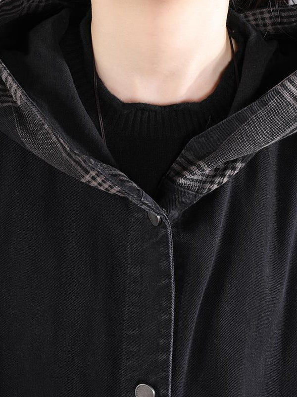 Black Loose Oversized Hooded Mid Length Vest